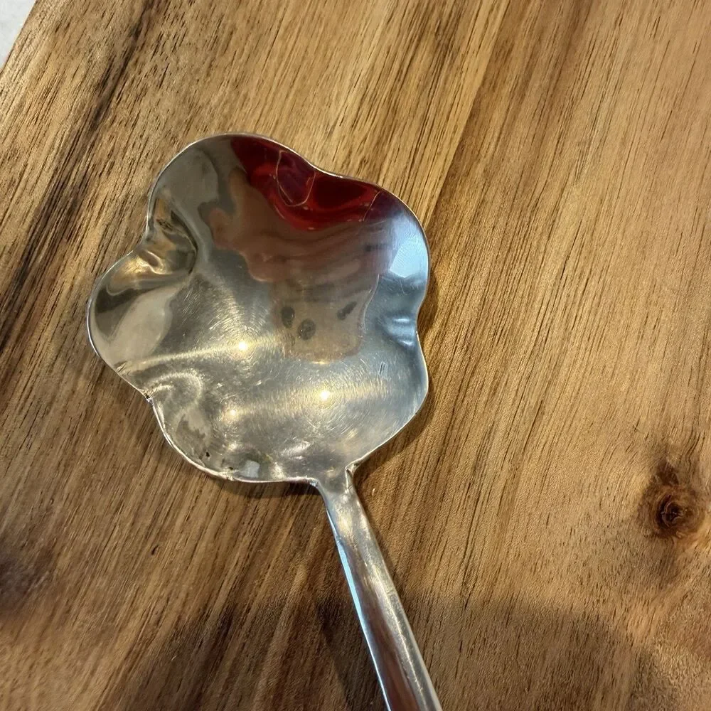 Vintage Brass? Silver‎ Plate? Flower Shaped Spoon Tea Spoon Scalloped Glossy